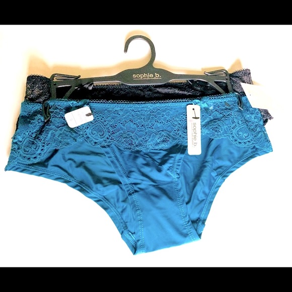Bundle of 2 beautiful laced panties black & petroleum blue colors US Small NWT - Picture 1 of 8